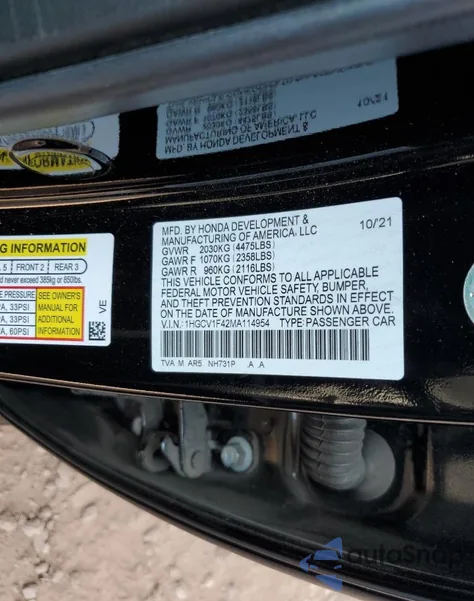 2021 Honda Accord Sport Se из США, поврежденный, VIN 1HGCV1F42MA114954